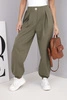 Women's cotton high-waisted pants with decorative button khaki