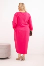 Dámská suknička Plus Size bavlněná s dlouhým rukávem a řasením v pase fuchsie