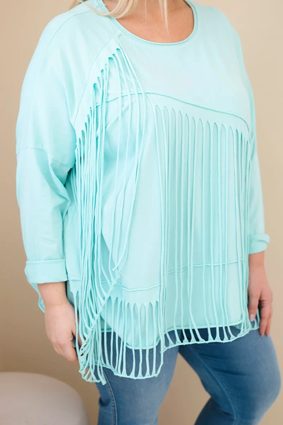 Moteriška medvilninė bluzonė Plus Size su kutais mėtų