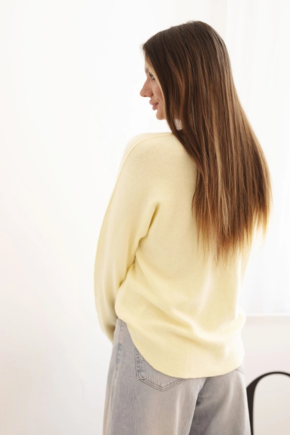 Women's viscose sweater with long sleeves and a round neckline yellow