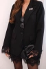 Women's blazer with lace at the bottom and cuffs black