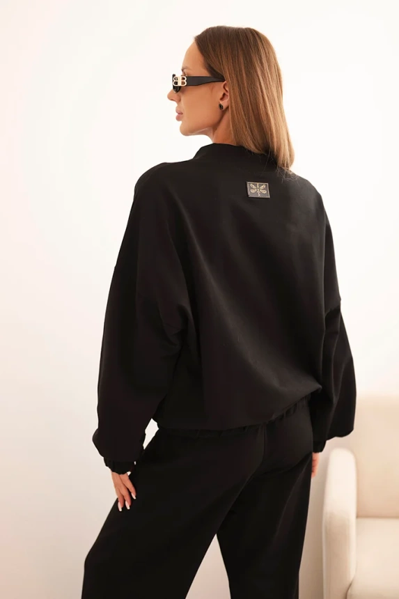 Women's cotton set with wide legs and zip-up hoodie black
