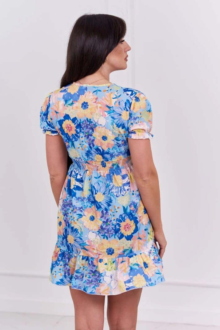 Blumenkleid mit V-Ausschnitt blau