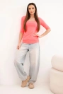 Bluse mit rundem Ausschnitt neonrosa