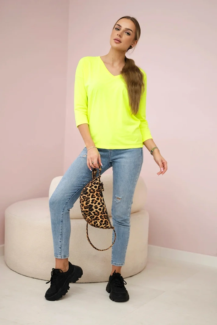 V-neck blouse yellow neon