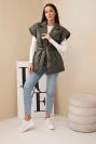 Damen-Steppweste mit Gürtel und breitem Kragen khaki