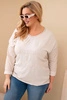 Plus Size women's blouse distressed with a print and pearls beige