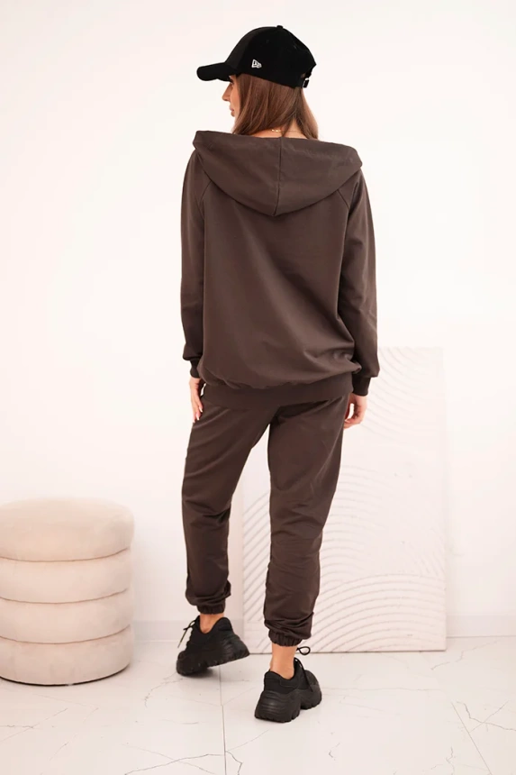 Women's cotton set with wide legs and zip-up hoodie burgundy