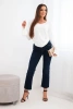 Women's ribbed blouse with a V-neck and ruffles on the sleeves ecru