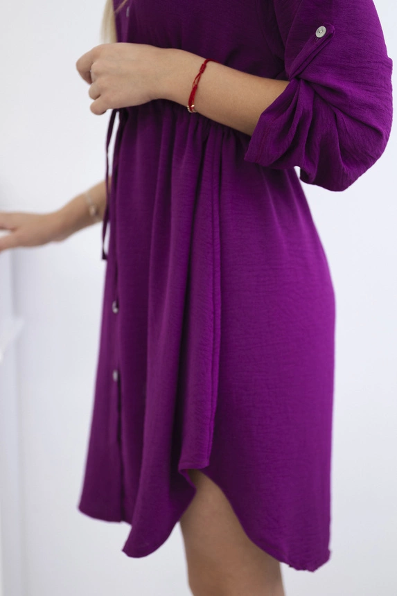 Dress with button closure and tie at the waist dark purple