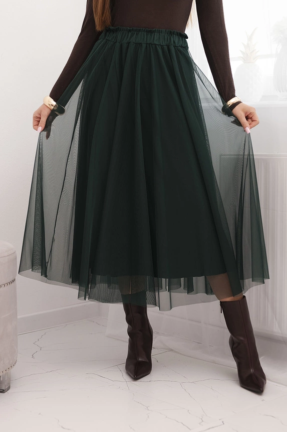 Women's midi tulle skirt with viscose lining green