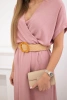 Long dress with a decorative belt dark powder pink
