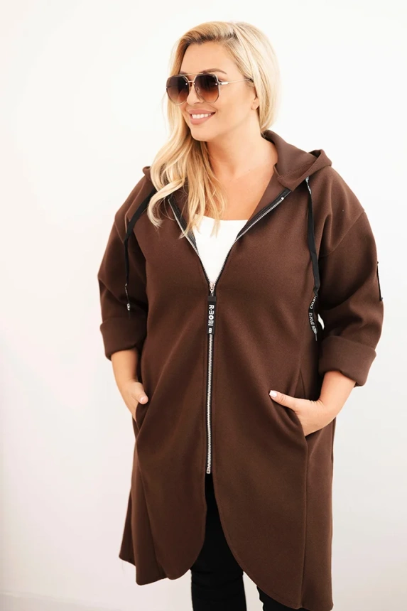Elegantný dámsky kabát Plus Size s golierom a veľkými vreckami fango
