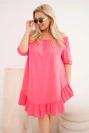 Moteriška Plus Size medvilninė suknelė su raukiniu rožinė