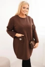 Dámské šaty Plus Size máslo s kapsou a rukávem 3/4 hnědá