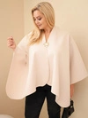 Women's plus size poncho cardigan with a brooch beige