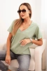 Women's cotton blouse with a V-neck and short sleeves dark mint