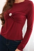 Women's fitted viscose blouse with draping and brooch burgundy