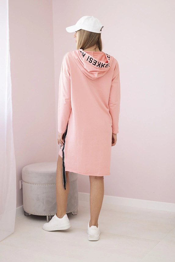 Dress with hood and print apricot