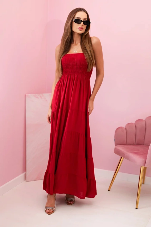 Damenkleid aus Viskose mit elastischem Oberteil weinrot