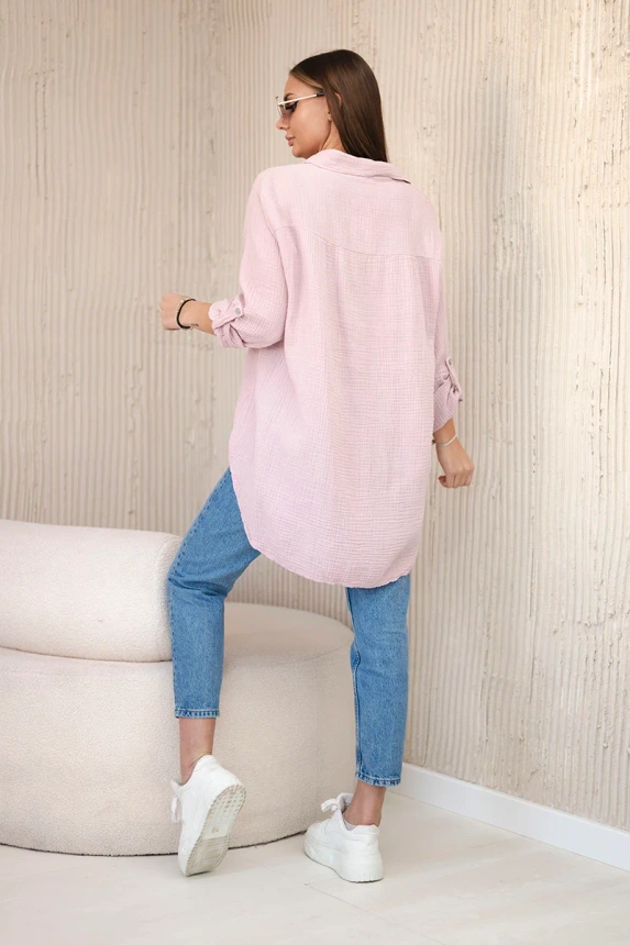 Cotton muslin shirt oversize dark powder pink