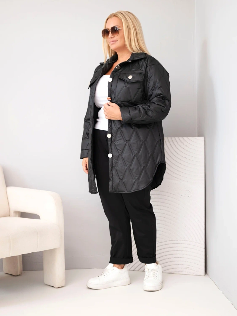 Women's Plus Size quilted jacket with collar and pockets black
