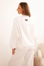 Women's cotton set with wide leg pants and zip-up hoodie ecru