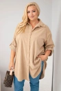 Plus Size women's viscose corduroy shirt with roll-up sleeves camel