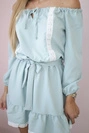 Off-the-shoulder dress and lace dark mint