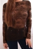 Brown long-sleeved lace women's blouse
