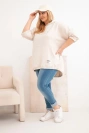 Damos džemperis Plus Size su kapišonu ir spauda bežinis