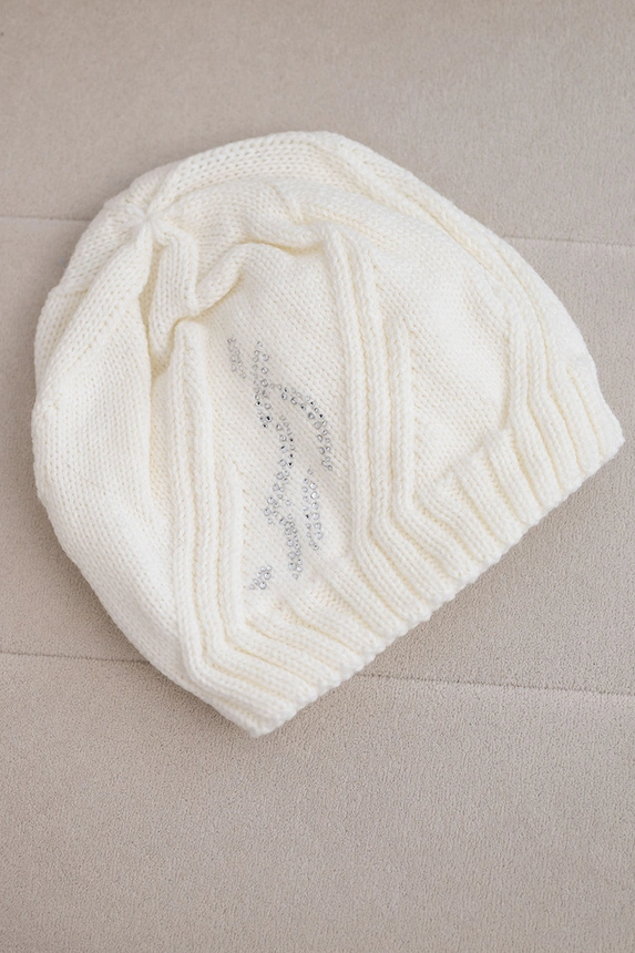 Damenwintermütze aus Wolle mit dekorativen Kristallen K399 schwarz