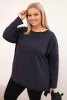 Plus Size asymmetrical long sleeve cotton women's blouse navy