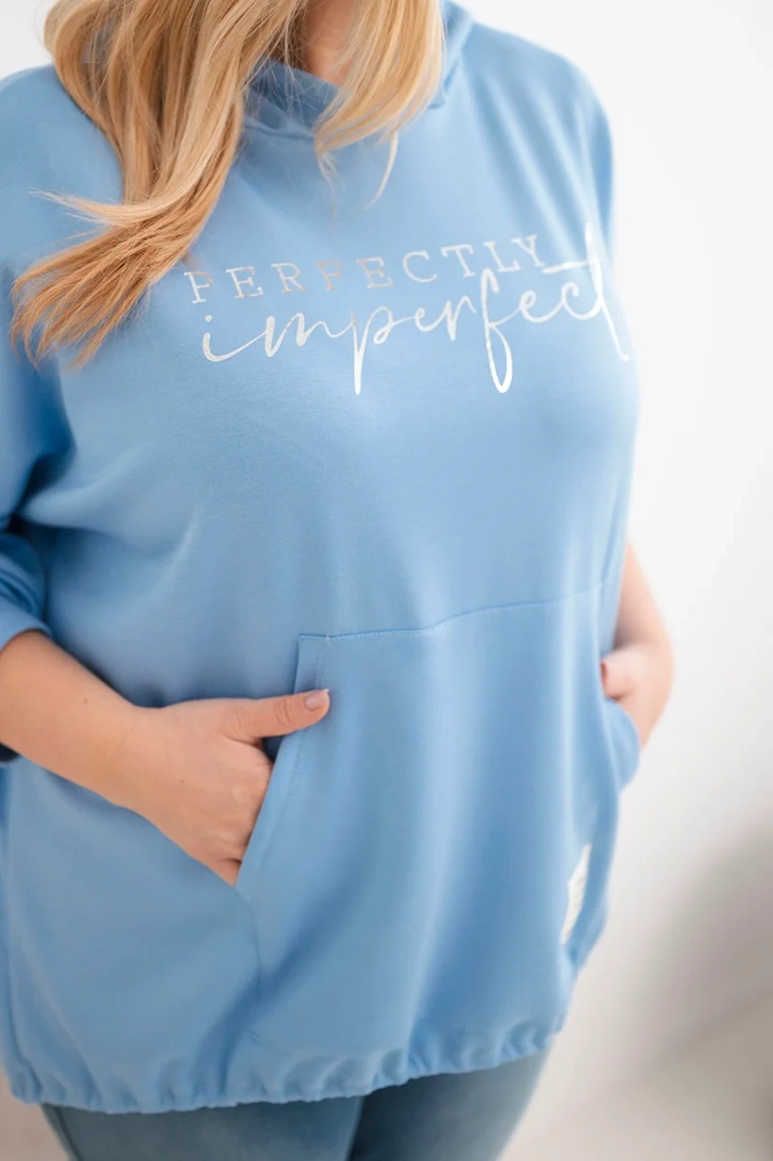 Dámská mikina Plus Size s kapucí a potiskem modrá