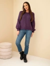 Women's oversized sweater with a round neckline and ribbing dark purple