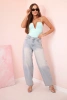 Women's strapless bodysuit blouse with ruffles and V-neckline mint