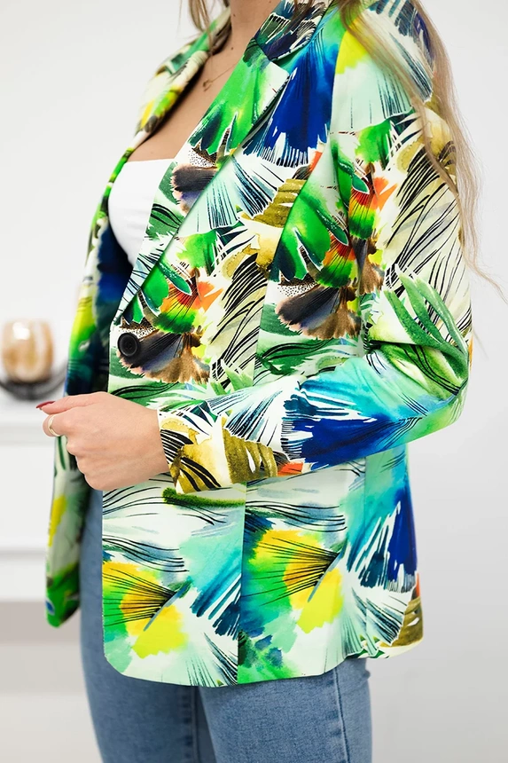 Printed cotton jacket with a button green