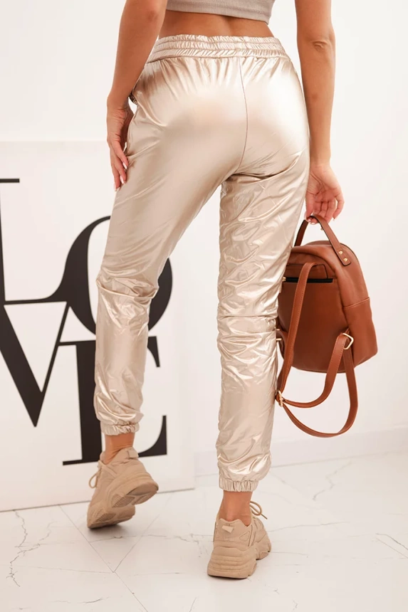 Double-layer trousers with velor beige