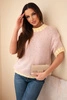 Women's short-sleeve sweater with contrasting ribbing dark powder pink