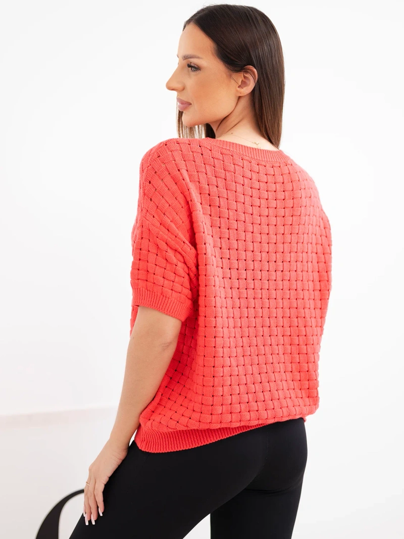 Women's cotton openwork short-sleeve sweater raspberry