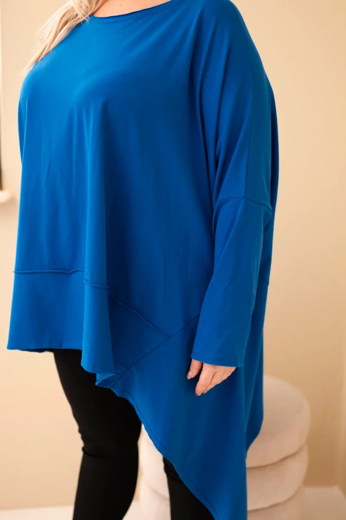 Dámská tunika Plus Size z bavlny s asymetrickým spodním lemem chaberová