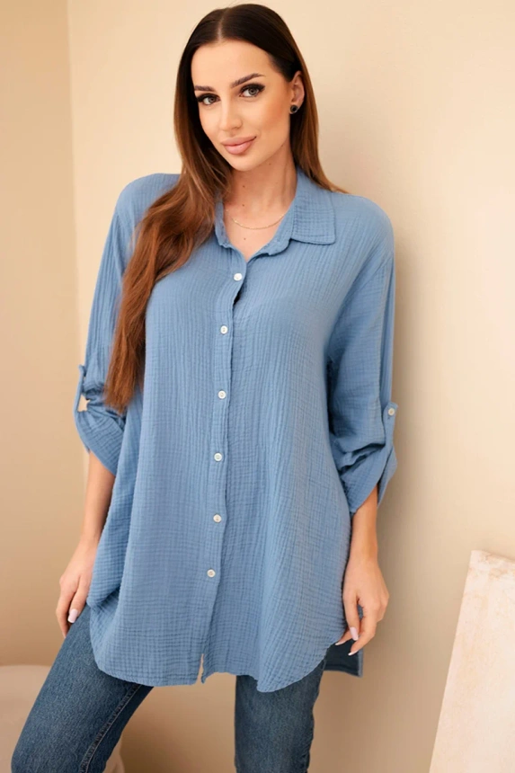 Koszula bawełniana muślinowa Plus Size jeansowa