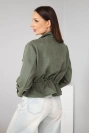 Women's suede jacket with pockets and a waist drawstring khaki