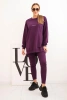 Damen Komplettset Baumwolle Sweatshirt und Leggings mit dem Schriftzug Minimal pflaumenfarben