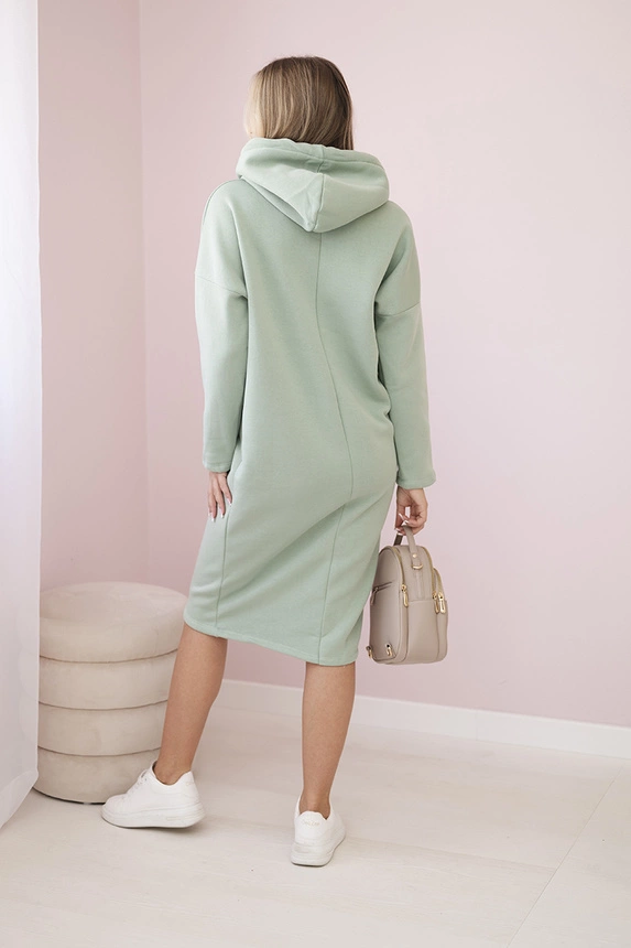 Dress with a hood and a slit on the side dark mint