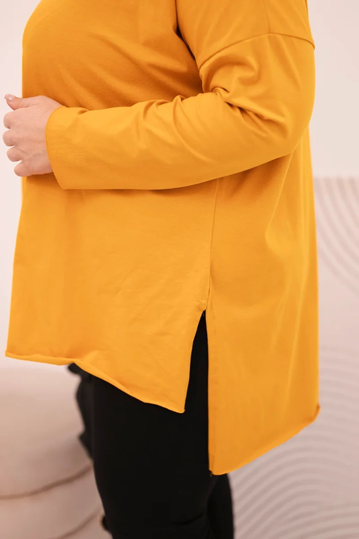 Asimetrinė moteriška bluzonė Plus Size su ilgomis rankovėmis geltona
