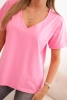 Women's cotton blouse with a V-neck and short sleeves light pink