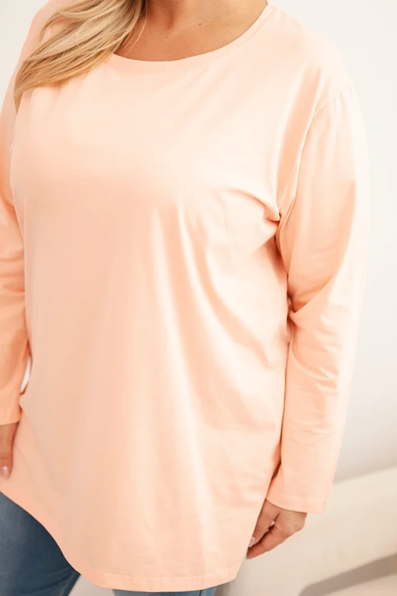 Women's Plus Size cotton blouse with a round neckline peach