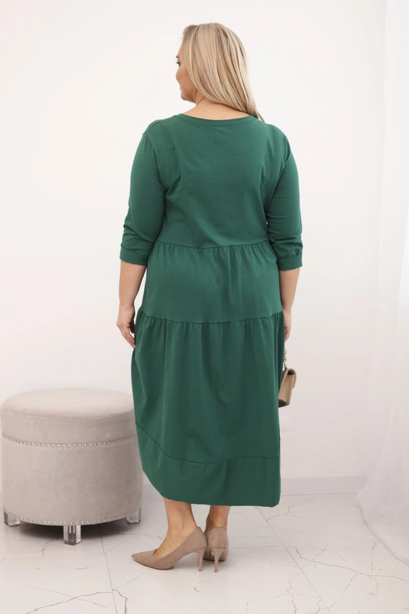 Damenkleid aus Baumwolle Plus Size mit Volants und hochgekrempeltem Ärmel grün