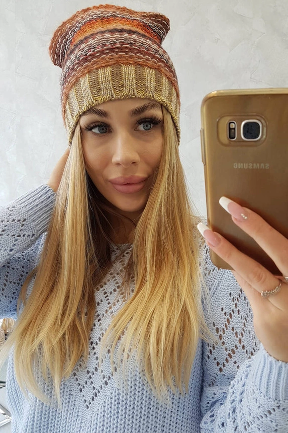 Čapica s fleece Krystyna K207 hnedá + béžová